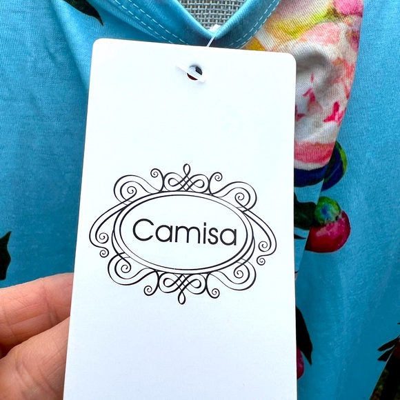 NEW PLUS SIZE Camisa floral dress. Cheerful light blue w/peonies. - Picture 2 of 12